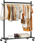 Clothes Rack, Clothing Rack for Hanging Clothes Load 280LBS, Rolling Garment Rack, Portable Coat Rack Freestanding Clothes Rack with Wheels Wardrobe Rack Easy Assembly for Bedroom Living Room, Black
