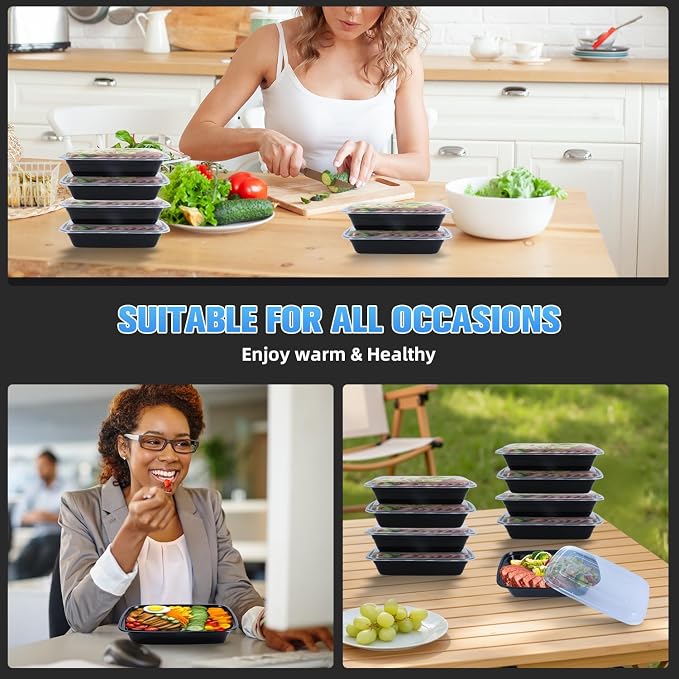 38oz Rectangular Meal Prep Containers, Black, Reusable, BPA-Free