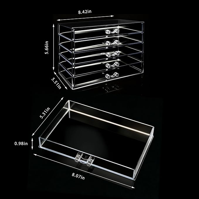 Clear Acrylic Jewelry Storage Box, Earring Jewelry Organizer with 5 Drawers, 5-Layer Jewelry Box for Women, Earring Display Holder for Earrings Ring Bracelet Necklace Transparent Display Storage Case