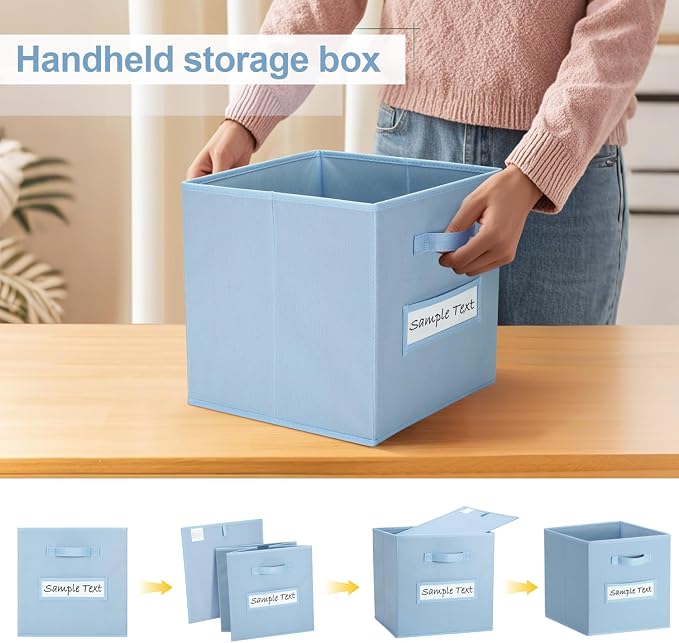 Fabric storage cubes (8 Pack) 13 Inch Cube Storage Bin, cube organizer bins with 8 Labels Window Cards & a Pen,Foldable cube organizer bins and Storage Box,Pastel Blue