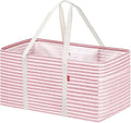 LHZK Standing Extra Large Utility Tote Bag with Metal Wire Frame and the Sides Rinforced, Extra Large Tote Bag with Handle, Reusable Grocery Bags Foldable, Beach Bag, Car Tote (Pink, 26''x15''x13'')