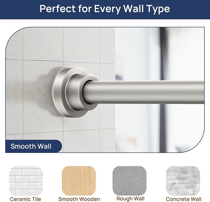 ENJOYBASICS 2 Pack Adjustable Spring Tension Curtain Rods 32 to 66 Inches, Stainless Steel Nickel Shower Rod No Drilling for Window, Bathroom, Closet, Room Divider, 7/8" Diameter