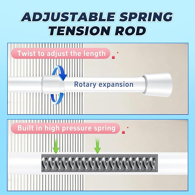 2 Pack White Tension Rods, 53"-98" Adjustable Shower Curtain Rods, Heavy Duty No Drilling Rod, 11lbs Max Load, 1.2" End Cap, 19/22mm Tube, Metal, for Bathroom, Window, Bedroom, Doorway, Closet