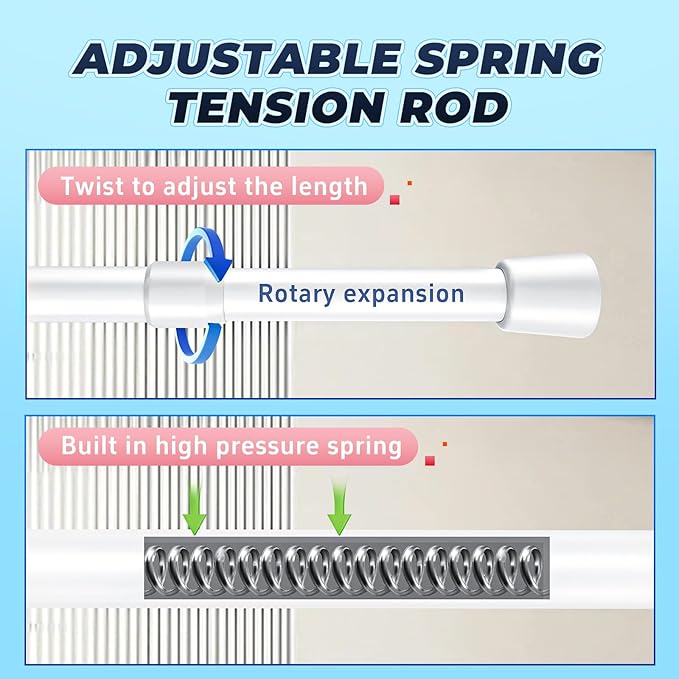 2 Pack White Tension Rods, 41"-75" Adjustable Shower Curtain Rods, Heavy Duty No Drilling Rod, 11lbs Max Load, 1.2" End Cap, 19/22mm Tube, Metal, for Bathroom, Window, Bedroom, Doorway, Closet