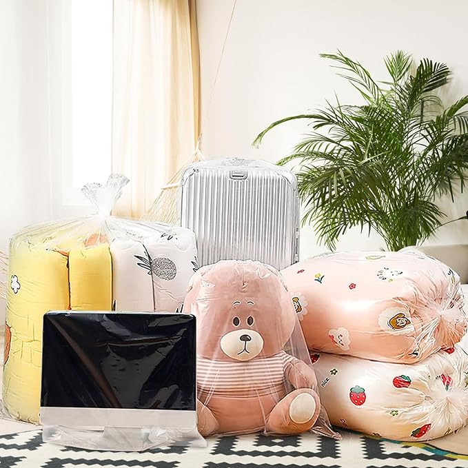 Ohuimrt 40 x 60 Inch Extra Large Clear Plastic Bags, 4 Pack Reusable Jumbo Waterproof Storage Bags with 4 Ties for Luggage, Suitcase, Furniture, Chair, Moving