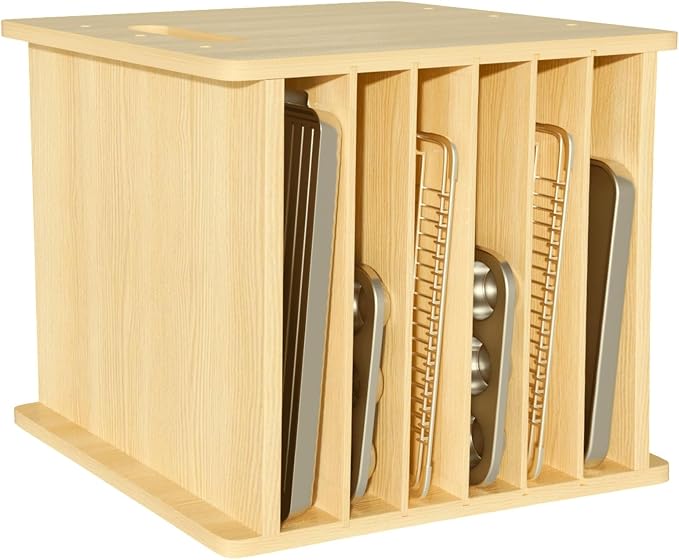 7 Tier Wooden Tray Dividers for Cabinets Cookie Sheet Organizer for Pot, Pans, Baking Tray Organizer for Kitchen Documents Storage(14" W x 16.5" H x 15.2" D)