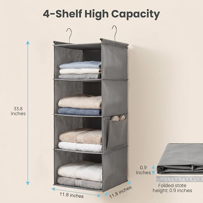 Hanging Closet Organizer, Foldable Shelves, Grey (4)