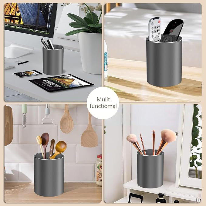 Pen holder, aluminum alloy waterproof pen holder, desktop simple and modern minimalist, multifunctional office supplies for families, kids and schools Grey