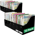 Evelots Magazine File Holder - Set of 12 Black - Office Desk Organizer - Sturdy Cardboard - New Upgraded Double Front Panel for More Stability - Full 4 Inch Wide - Easy Assemble