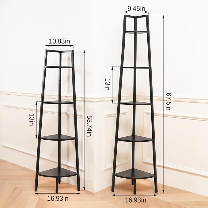Yoobure 4‑Tier Corner Shelf – Sturdy Metal Frame & Wood Ladder Bookshelf, Space‑Saving Display Shelves for Plants & Books, Easy Assembly, for Bedroom, Living Room, Office, Balcony
