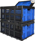 Collapsible Storage Crate 22L x 15W x 10.7H Inch - Foldable and Stackable Plastic Bin, 1.73 Cu Ft Folding Basket for Car Trailer Garage and Home – 3 Pack