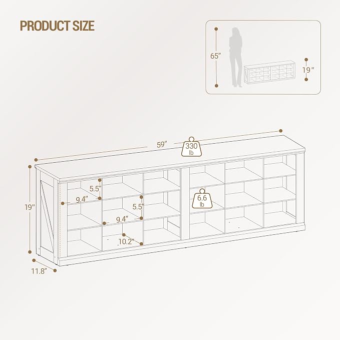 Hzuaneri Shoe Storage Bench, Wooden Entryway Shoe Benches with Cubby | Widened Wooden Farmhouse Shoe Bench with Compartments, Shoe Rack Benches for Cloakroom, Living Room, Antique White SB54514X