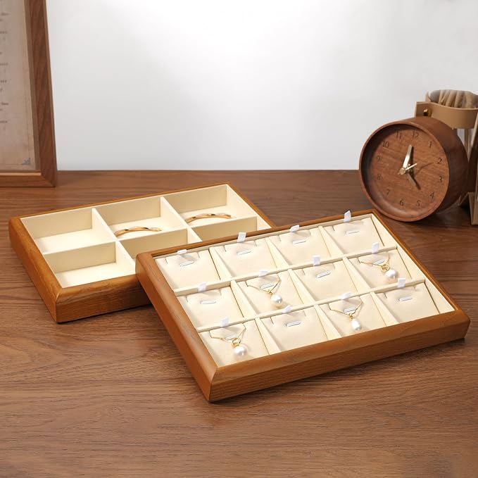 Oirlv Solid Wood Stackable Jewelry Organizer Tray Jewelry Drawer Organizer(Creamy White)