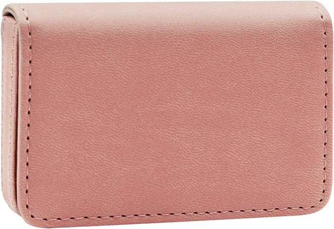 RFID Blocking Wallet - Minimalist Leather Business Credit Card Holder (Orange Pink)