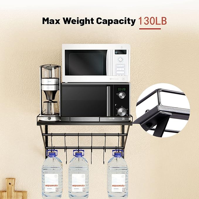 OROPY 31" Pot Rack Wall Mounted, Pot Organizer with 2 Tier Hanging Rails | Heavy Duty Pot and Pan Organizer with Storage Shelf & 12 S Hooks, Space Saving Hanging Pot Rack