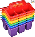 Haundry Classroom Caddy Storage Basket with Handle, 6 Pack Plastic Arts Office Crafts Caddy 4 Compartments for Kids, Pencil, Crayon, Marker, School Supplies, 6 Colors