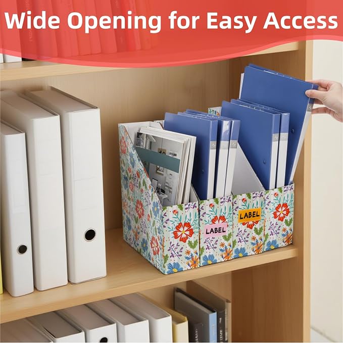 WRINGKIT 20 Pack Cardboard Magazine File Holder, Foldable Magazine Organizer Box, Large Vertical Magazines Storage Bin with Blank Label Sticker for School Office Shelves, File Folders for Documents