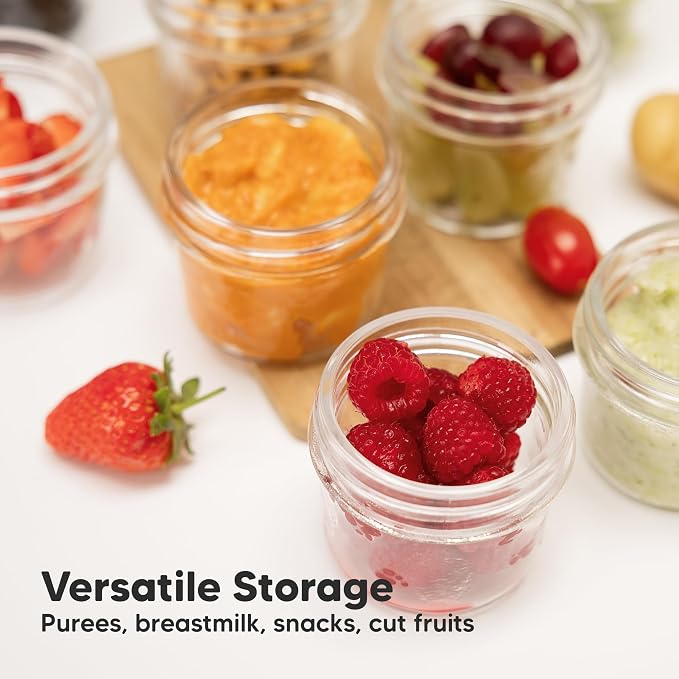 KeaBabies 6pk 4oz Glass Baby Food Containers with Lids, Leak-Proof (Slate) | Microwavable Small Glass Jars, Baby Purees, Toddler Snack Storage Containers, BPA-Free, Dishwasher-safe, Freezer Safe