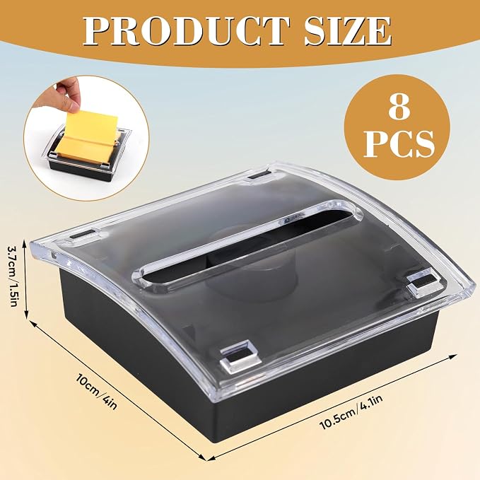 8 Pcs Pop Up Note Dispenser，Sticky Note Holder ，3 x 3 Inch，Clear Top and Black Base Sticky Notes Dispenser for School Office Home Store Classroom Desk Supplies