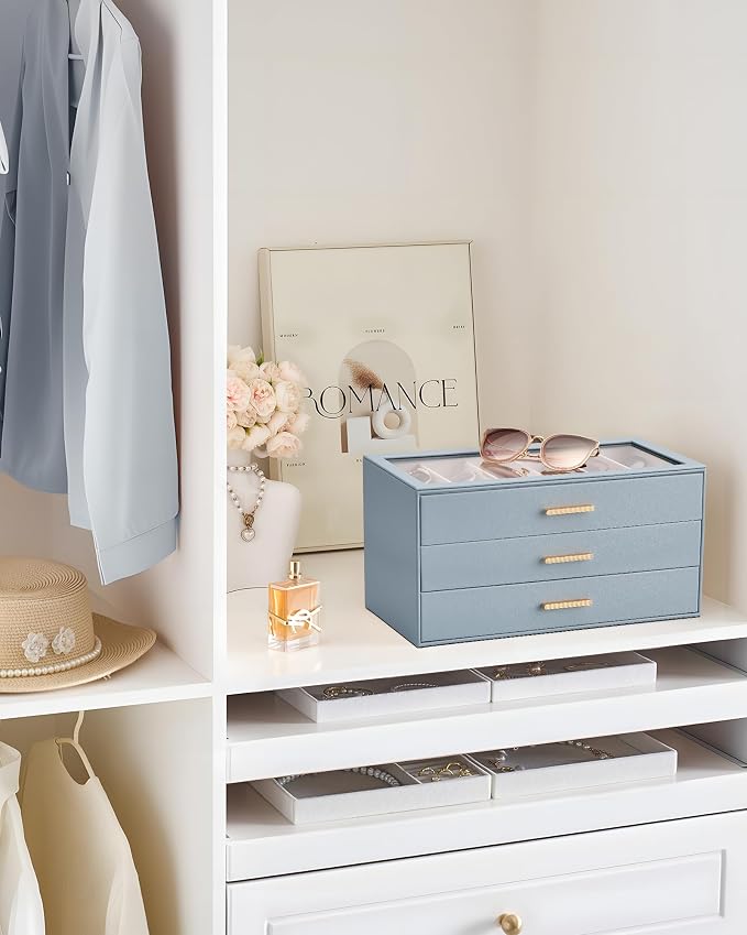 Lolalet Sunglasses Storage Box for Women, Eyewear Eye Glass Organizer with Clear Top Display Holder Case