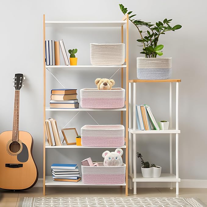 COMFY-HOMI 13" x 8.5" x 5.1" Storage Baskets for Organizing | Cotton Rope Woven Basket | Toy Storage Bin Box | Basket for Shelves, Closet Organizer Bin, Decorative Closet Shelf, 1 Pack