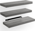 AMADA HOMEFURNISHING Floating Shelves, Wall Shelves for Bathroom/Living Room/Bedroom/Kitchen Decor, Grey Shelves with Invisible Brackets Set of 3 - AMFS07G