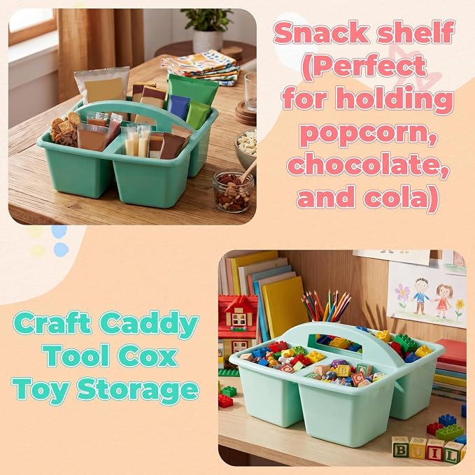 Kathfly 6 Pack Classroom Caddy Organizer with Handle, Plastic Art Craft Cleaning Caddy Bulk, Small Multipurpose Supply Organization Storage Basket for Table Desk Office Pencil Teacher (Morandi Color)