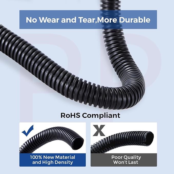10ft 3/8inch Cable Management, White Wire Loom Tubing Cord Protector | Cable Sleeve Wire Wrap, Cord Wrap for Computer Cord Organizer, Office, Home, ect