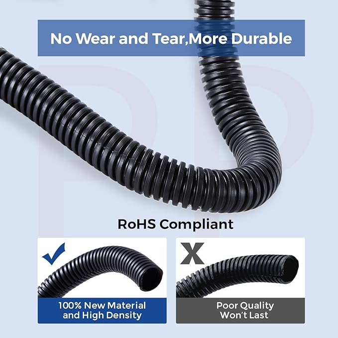 Wire Loom 1 inch 13ft, Split Loom, Outdoor Cord Protector | Flexible Wire Conduit Automotive, Wire Protector Tubing, Black