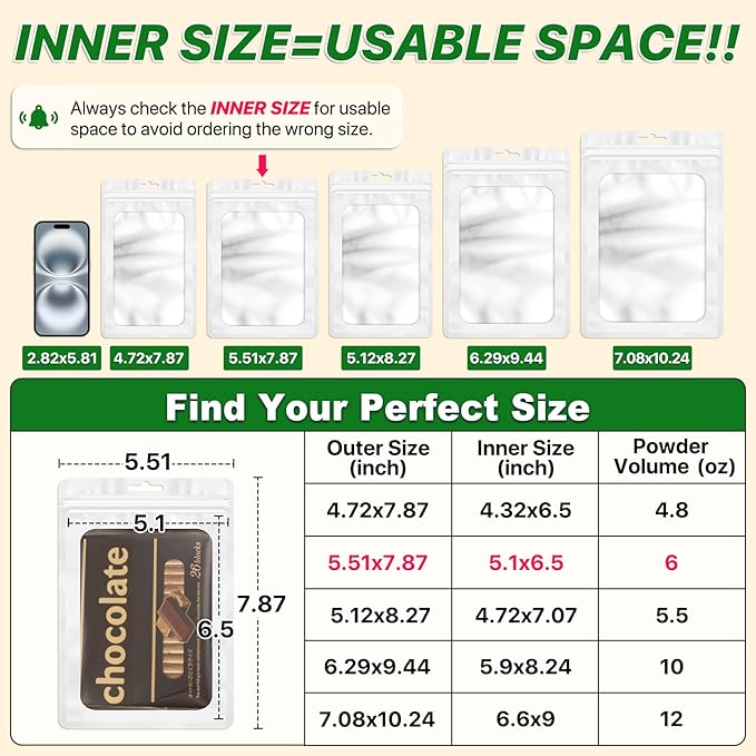 ANZNKU 100 PCS Multicolor Resealable Mylar Bags with Zipper and Frosted Clear Window Packaging Bags Foil Pouch Small Baggie for Food Self Sealing Jewelry Storage Supplies (5.51x7.87)