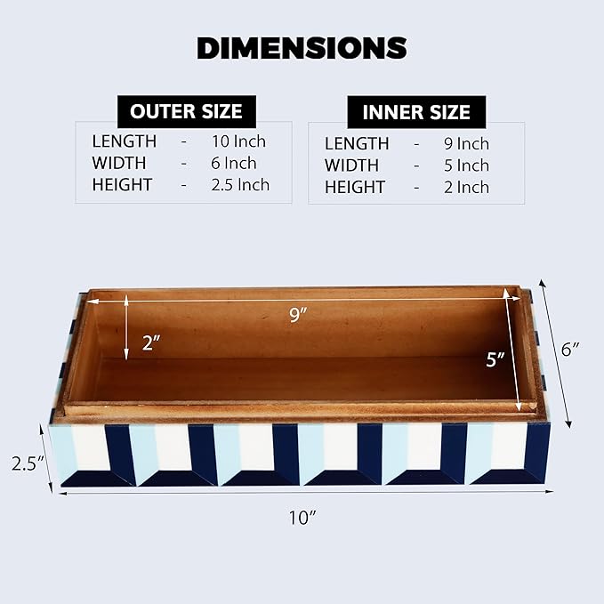 Handicrafts Home Blue Decorative Storage Box with Lid – Modern Coffee Table Storage Box, Geometric Resin Inlay Wooden Box, Remote Control Holder, Decorative Organizer, Jewelry & Keepsake- 10x4.5x2.5