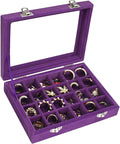 Vicoter Velvet Jewelry Box 24 Grid Jewelry Ring Display Organiser Box Tray Holder Earrings Storage Case for Girls Wife Mom Women (Purple)