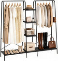Finnhomy Clothes Rack for Hanging Clothes Freestanding Clothing Rack with 6 Wood Storage Shelves & 2 Rods Heavy Duty Garment Rack Portable Wardrobe Closet Organizer for Bedroom Closet Boutique,Black