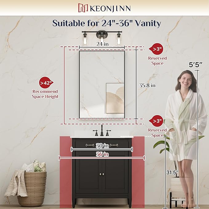 Keonjinn 24 x 36 In Brushed Nickel Bathroom Mirror, Rectangular Metal Framed Wall Vanity Mirror for Over Sink Square Corner Aluminum Alloy Modern Farmhouse Rectangle Silver Mirror(Horizontal/Vertical)