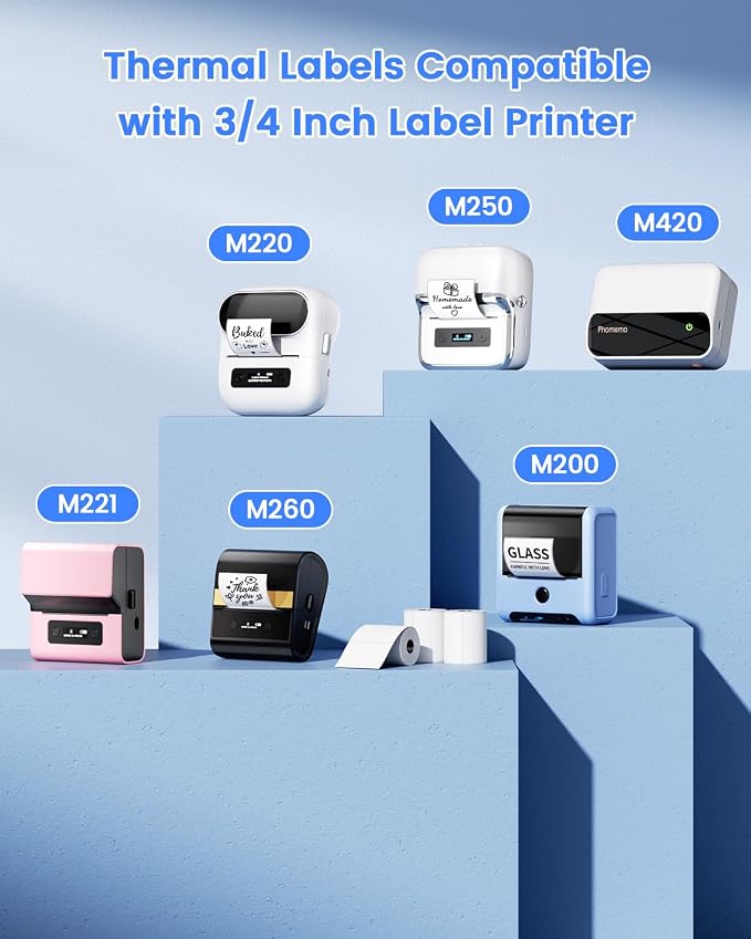 Phomemo Labels- 3 Rolls Thermal Label for M220/M221/M250/M200/M260 Thermal Paper 2.36"x 3.14"(60x80mm)- M220 Labels Multi-Purpose Sticker Label for Logo/Barcode/Stickers/Address, Total of 270 PCS