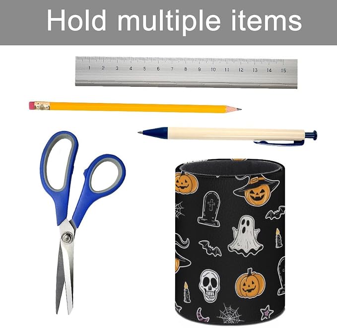 Halloween Spider Web Ghost Pen Holder Pencil Cup for Desk Organizer | Cute Makeup Brush Holder PU Multifunctional Office Suppliesfor Decor Home Classroom School