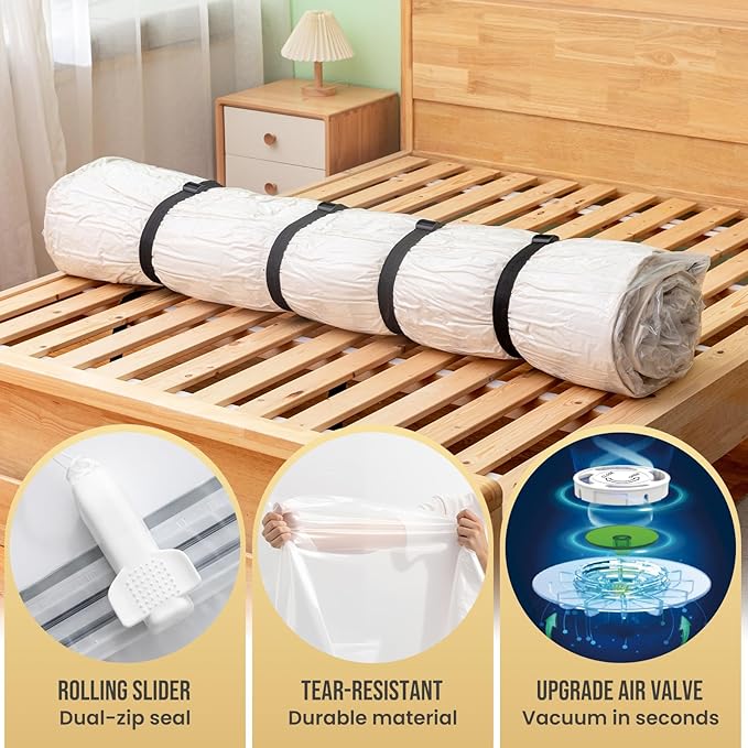 TAILI Mattress Vacuum Storage Bag, Full/Queen Mattress Vacuum Bag with 4 Straps, Sealable Bag for Memory Foam, Latex, Easy Moving, Transport and Storage