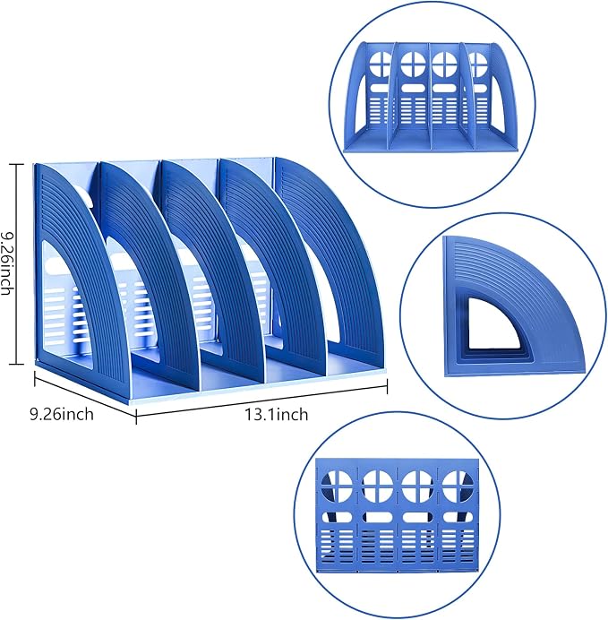 A4 File Holder Magazine File Folder Desk Organizer, 4 Vertical Compartments Bookshelf Document Divider Paper Box Bookends for Office Home Organization and Storage Racks