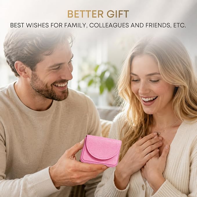 Business Card Holder，PU Leather Business Card Case Wallet Pink | Pocket Travel Name Card Case for Men and Women Gift，Portable Magnetic Business Card Carrier for Purse