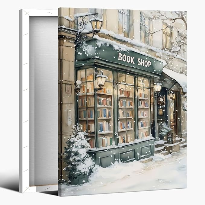Winter Book Shop New York Book Lover Art Aesthetic Poster Canvas Wall Art Decoration Living Room Home Decor Bedroom Decoration Poster Framed20x30inch