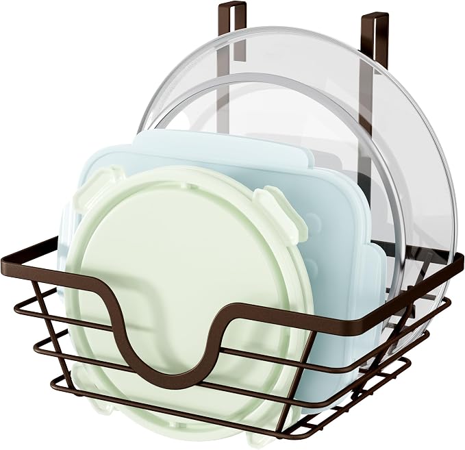 TIDIIABODE Pot Lid Organizer, Adjustable Kitchen Pot Lid Holder Inside Cabinet, Kitchen Cabinet Organizer Hanging for Food Storage Container, Pot, Pan Lid & Bakeware, Bronze