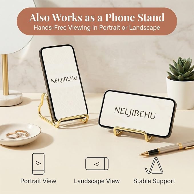 2 Pcs Cute Gold Metal Heart Business Card Holder for Desk | Metal Heart Business Card Display Stand, Pretty Desk Organizer and Cute Desk Accessories for Office Desktop