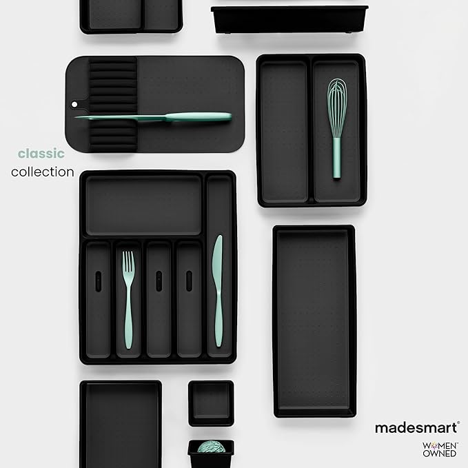 madesmart Classic Knife Mat for 11 Knives with Soft Grip Base, Carbon