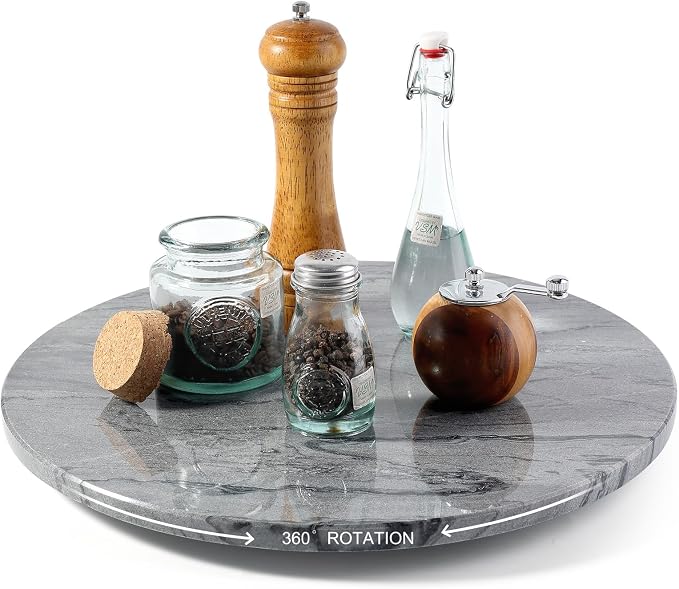 Marble Lazy Susan, 16 in Lazy Susan Turntable Organizer for Cabinet Pantry Kitchen Countertop Fridge Bathroom Makeup Vanity Countertop - Grey
