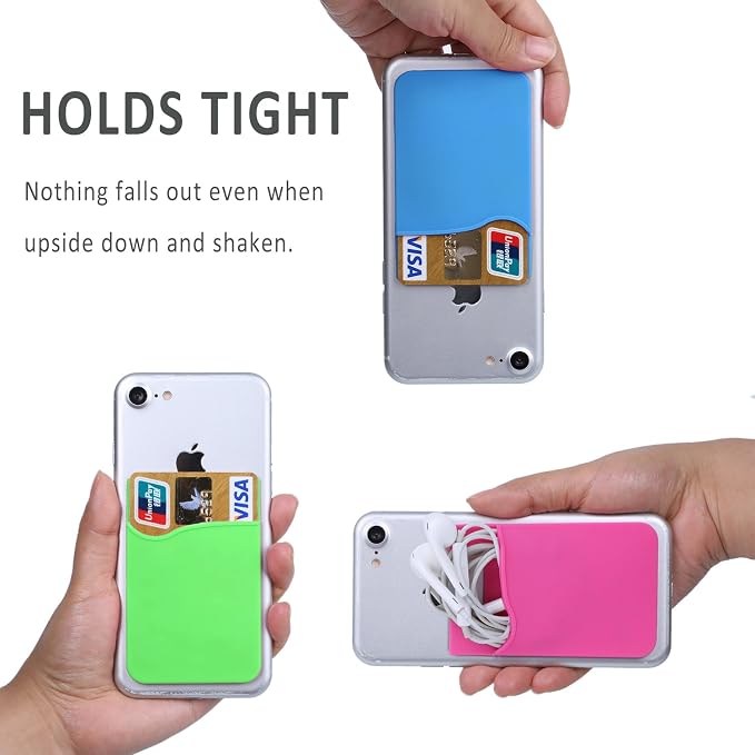 Cellphone Card Holder, 3 Pack Silicone Phone Wallet Stick On, Card Holder for Back of Phone Credit Card Holder for Phone Case Compatible for iPhone, Samsung, Android and All Smartphones