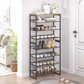 Garden 4 you Shoe Rack 8 Tiers Shoe Storage Organizer,Large Capacity Storage Rack with Brown Wooden Tabletop,Adjustable Metal Shelf Stackable Shoe Shelf for Entryway Hallway Living Room Closet