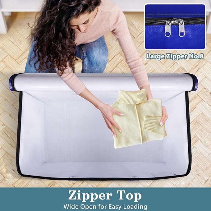 HomeHacks Moving Bags Heavy Duty with Strong Zippers and Handles Collapsible Moving Supplies, Storage Totes for Packing & Moving Storing 125L,10-Pack, Blue