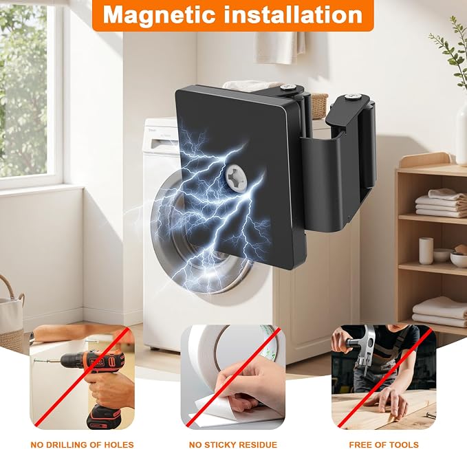 4 Pack Strong Magnetic Mop Broom Holder, Heavy Duty Magnetic Broom Mop Hanger for Cleaning Tools, Wall Mounted Mop Broom Holder for Laundry Garage Kitchen Workshops Shed