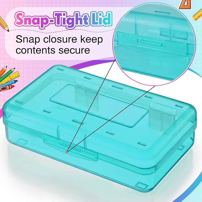 Blulu 6 Pack Large Plastic Pencil Case Box Clear Pencil Boxes Bulk Hard Crayon Box Storage with Snap Lids 8.1 x 4.7 x 2.2 Inch Painting Organizer Classroom Stationery School Supplies (Cute Color)