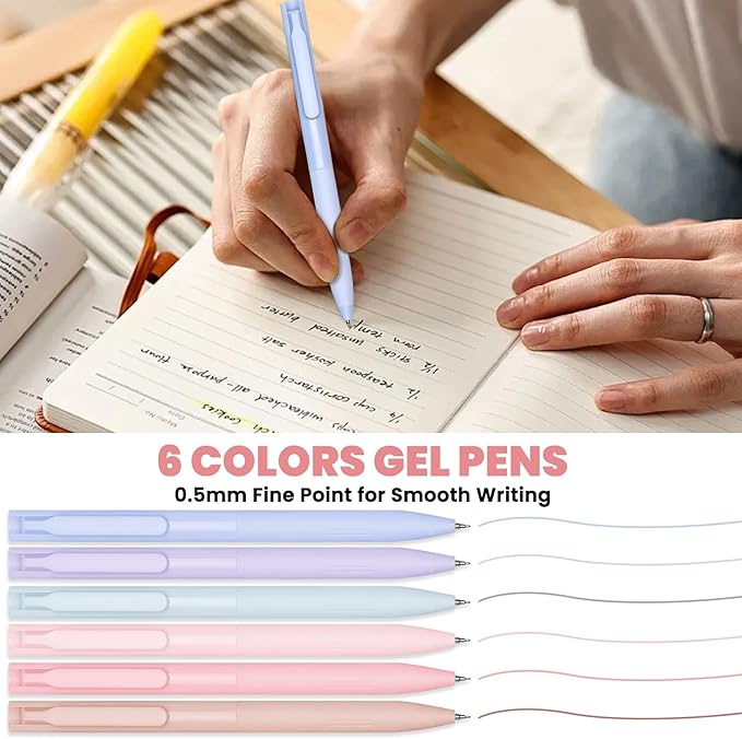 50 PCS Aesthetic School Supplies with Cute Pen Case,12 Pastel Highlighters,5 Black Ink Gel Pens, 12 Mechanical Pencils Set 0.5 & 0.7 mm 6 Color Gel Pens for Students Stationary College Essentials Pink